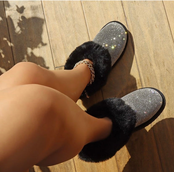 CLEARANCE $25 Black Rhinestone Slippers